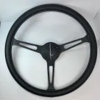 Руль из натуральной кожи с черными спицами (380mm) белая строчка — фото