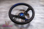 Спортивный руль Vertex синий из кожи с черными спицами