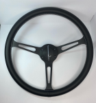 Руль из натуральной кожи с черными спицами (380mm) белая строчка 1