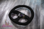 Руль оригинальный Lines Racing замшевый без выноса с желтой насечкой