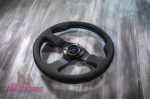 Руль оригинальный Lines Racing настоящая кожа без выноса синяя строчка