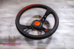 Спортивный руль Vertex красный из кожи с черными спицами