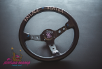 Спортивный руль Vertex Fatlace из кожи с черными спицами 2