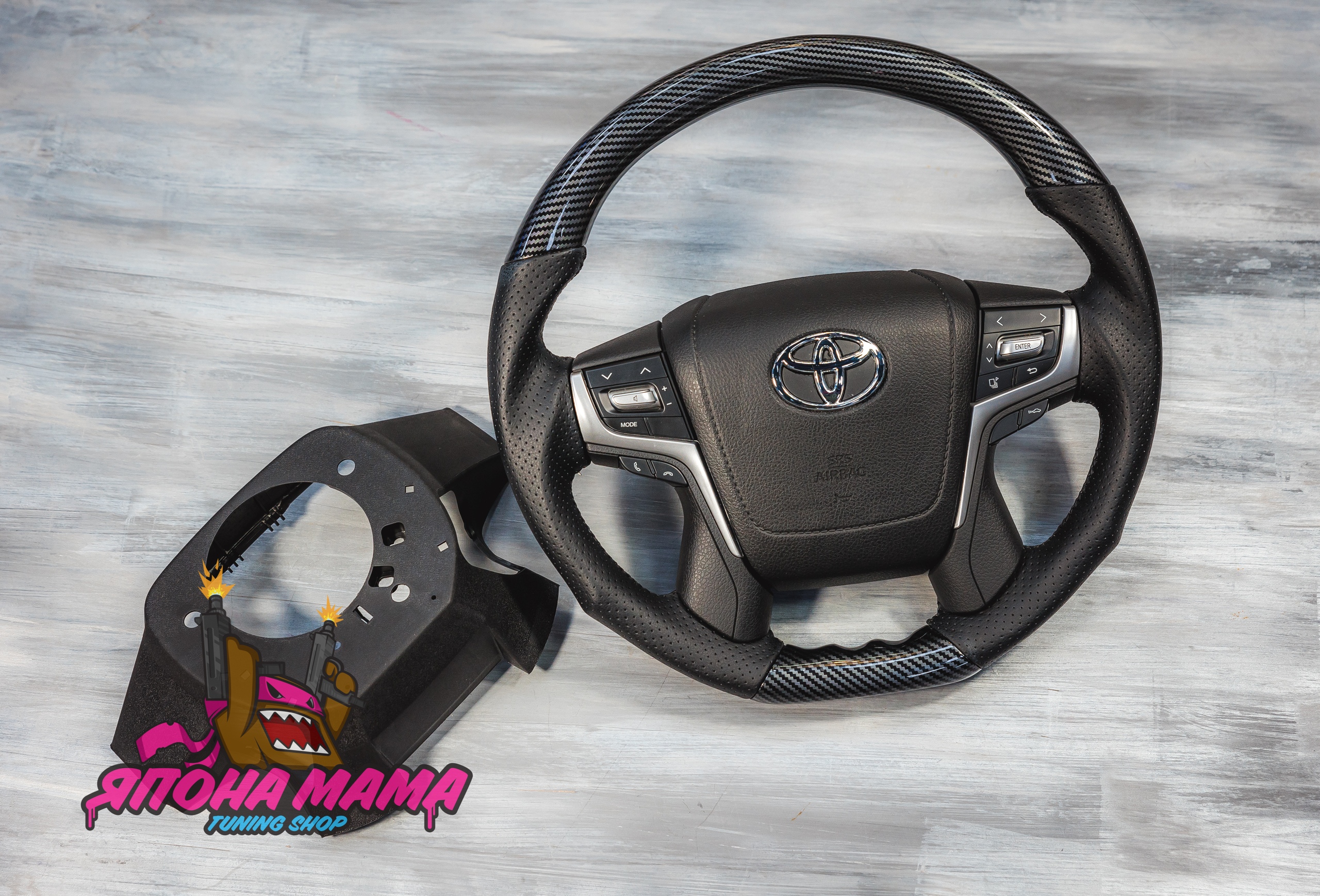 Руль land cruiser 200 перфорированная кожа с улучшенной анатомией под карбон 3